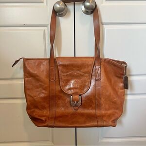 Vintage Navasota Brown Leather Western Buckle Large Shoulder Purse Made In Texas